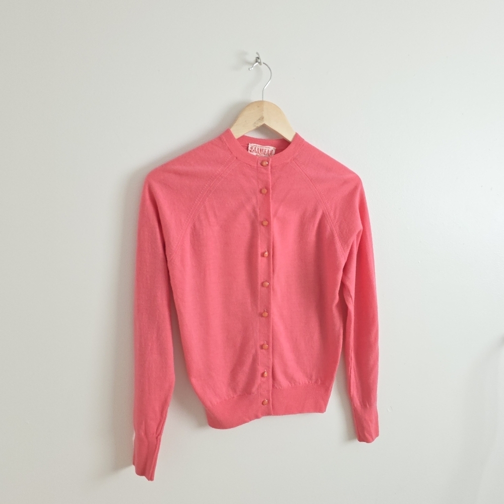 Vintage Wool Bubblegum Pink Button-Up Cardigan Sweater Size Small - Picture 7 of 7